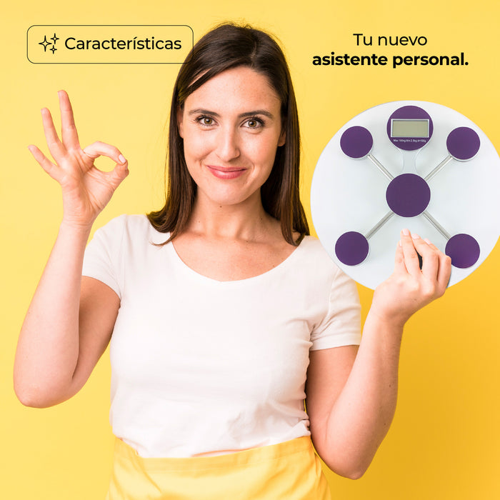 Báscula Personal Digital De Vidrio Templado Circular capacidad de 180 Kg