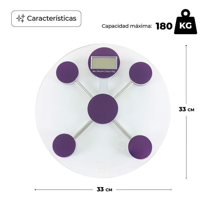 Báscula Personal Digital De Vidrio Templado Circular capacidad de 180 Kg