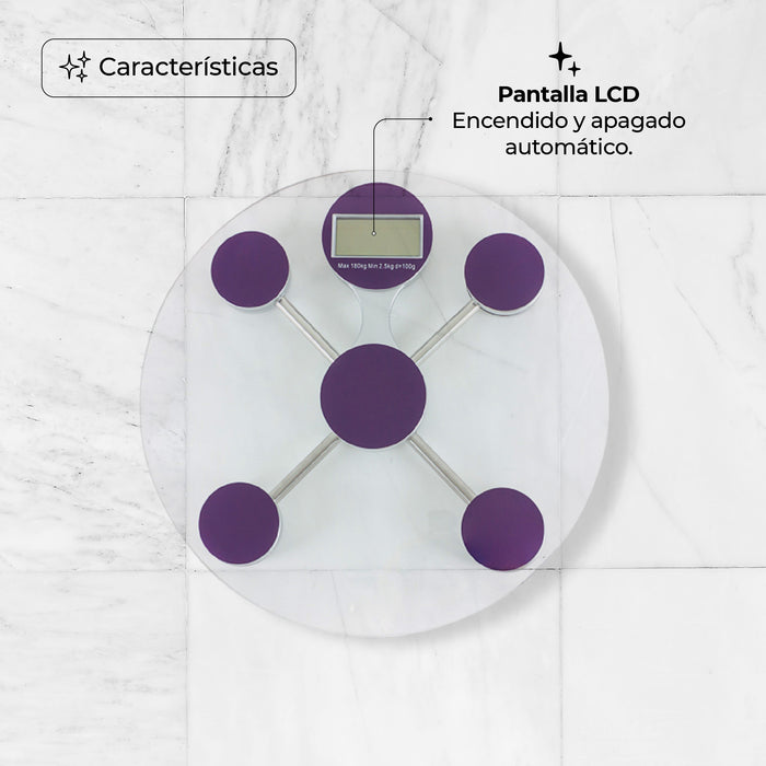 Báscula Personal Digital De Vidrio Templado Circular capacidad de 180 Kg