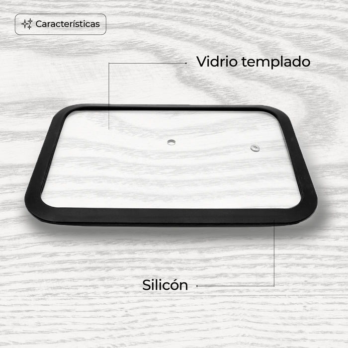 Tapa De Vidrio Rectangular 28cm Silicona Antivapor Universal