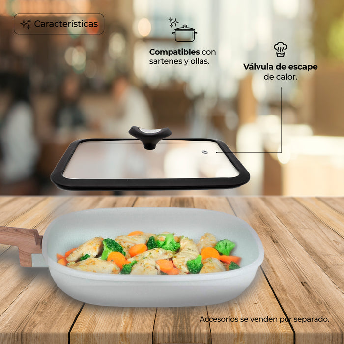 Tapa De Vidrio Rectangular 28cm Silicona Antivapor Universal