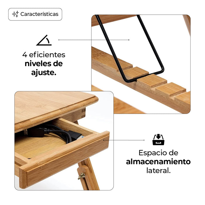 Mesa Plegable de Bambú Portátil Multifuncional