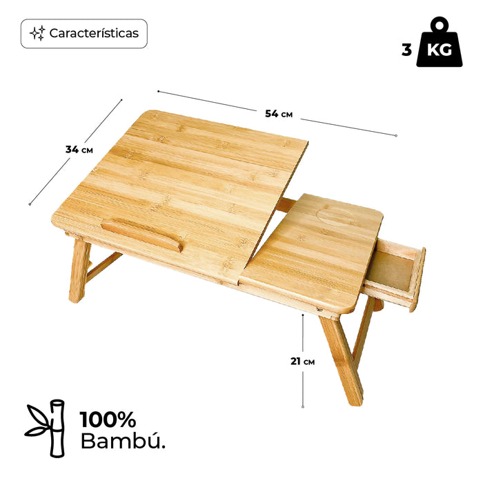 Mesa Plegable de Bambú Portátil Multifuncional