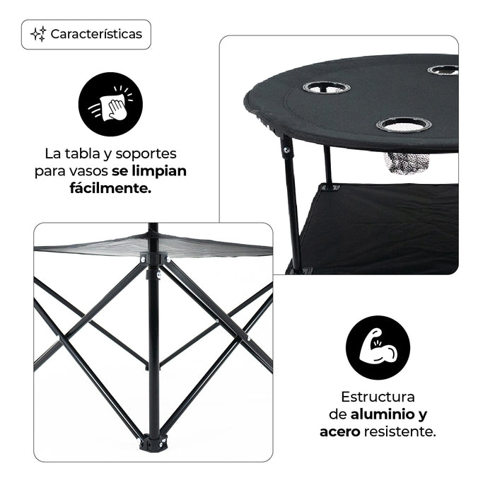 Mesa Camping Plegable Con Portavasos Para Exteriores