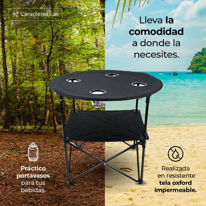 Mesa Camping Plegable Con Portavasos Para Exteriores