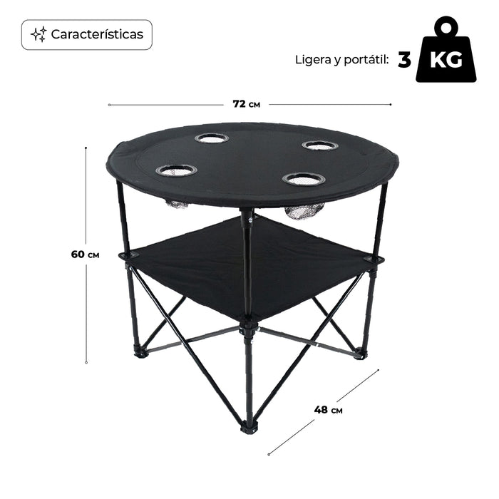 Mesa Camping Plegable Con Portavasos Para Exteriores