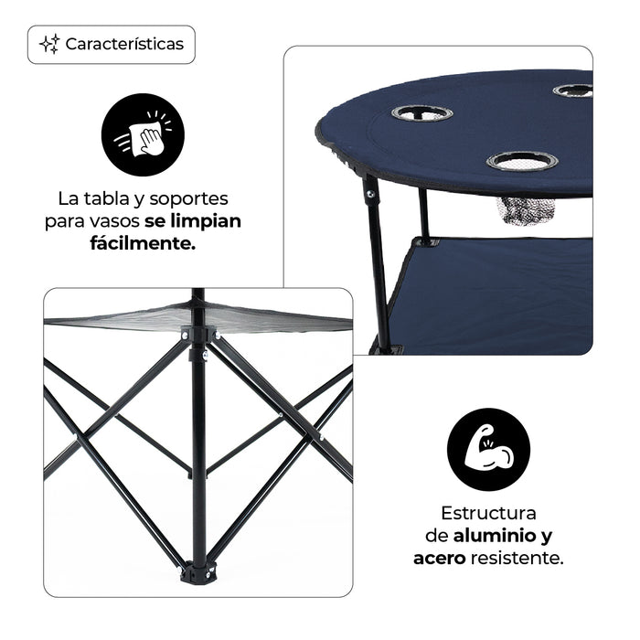 Mesa Camping Plegable Con Portavasos Para Exteriores