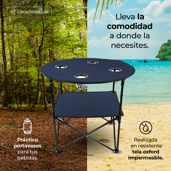 Mesa Camping Plegable Con Portavasos Para Exteriores