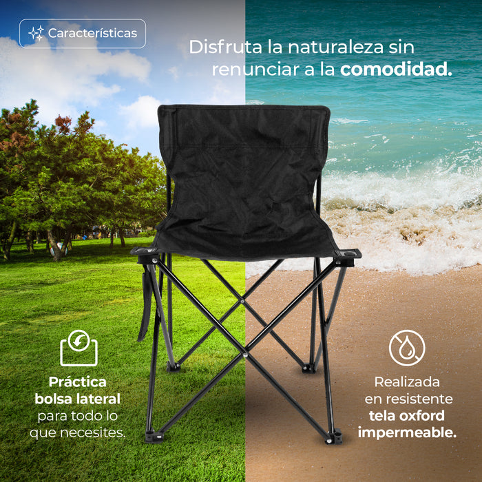 Silla de Camping Plegable con Bolsillo Lateral