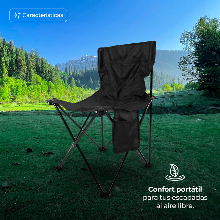 Silla de Camping Plegable con Bolsillo Lateral