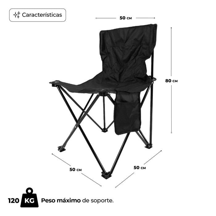 Silla de Camping Plegable con Bolsillo Lateral