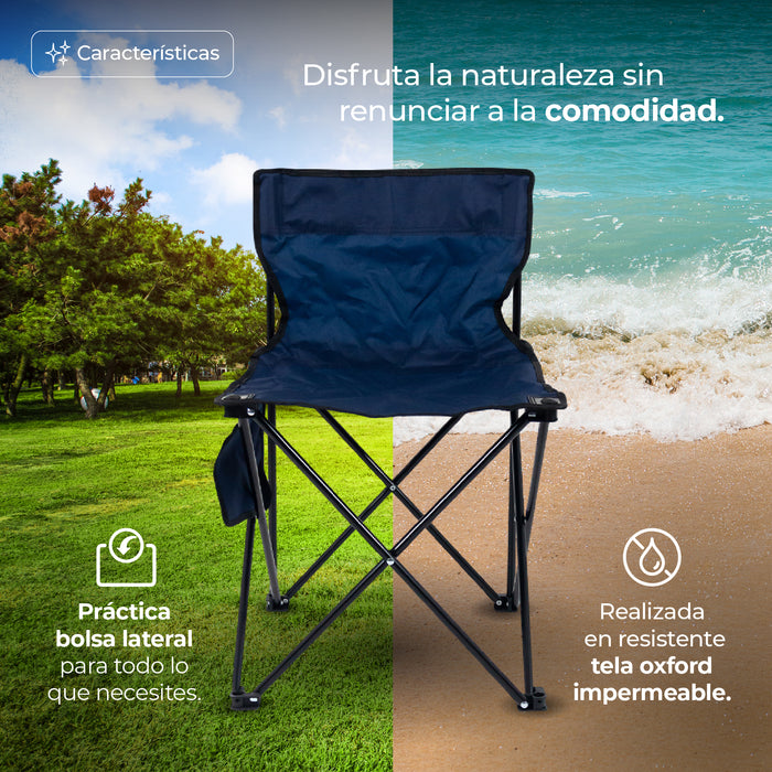 Silla de Camping Plegable con Bolsillo Lateral