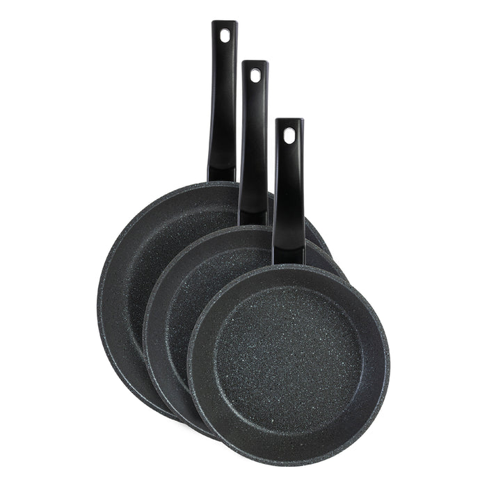 Queen Sense Juego de Sartenes Seoul 3 Pzs - Antiadherente Mármol Gris Estelar