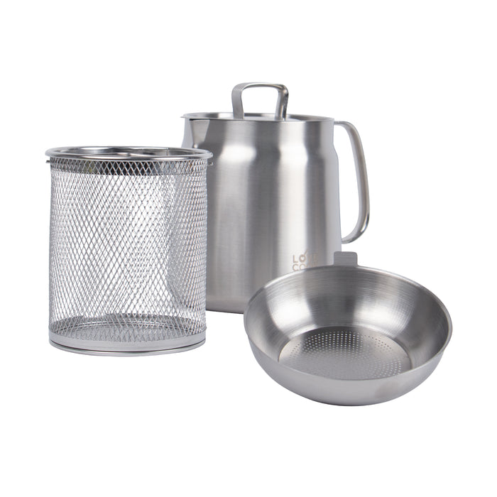 Set Freidora Acero Inoxidable 4pzs 2l Cesto Colador Multiuso