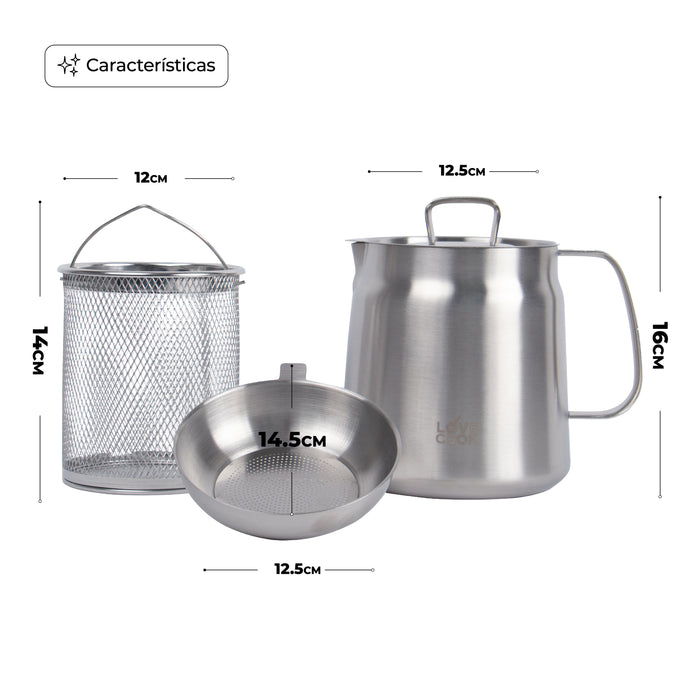 Set Freidora Acero Inoxidable 4pzs 2l Cesto Colador Multiuso