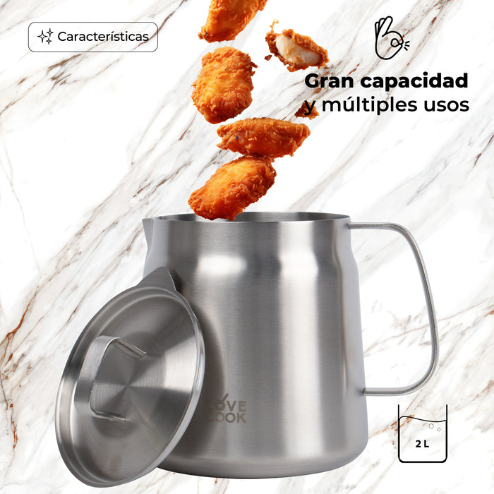 Set Freidora Acero Inoxidable 4pzs 2l Cesto Colador Multiuso