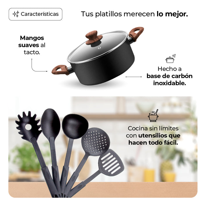 Bateria De Cocina Recubrimiendo De Carbón Antiadherente 10pz