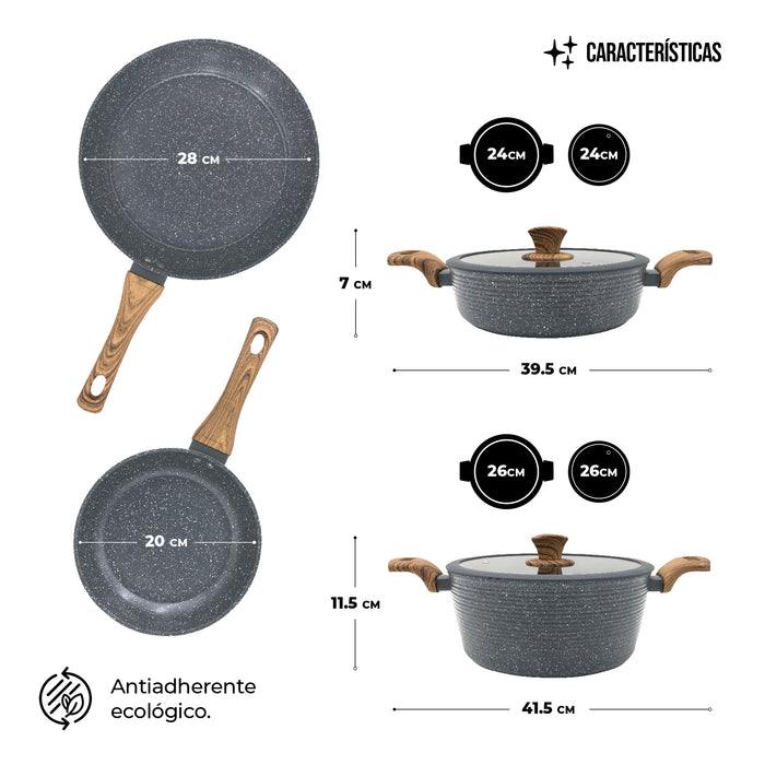 Batería De Cocina 6 Piezas Revestimiento De Mármol Lovecook