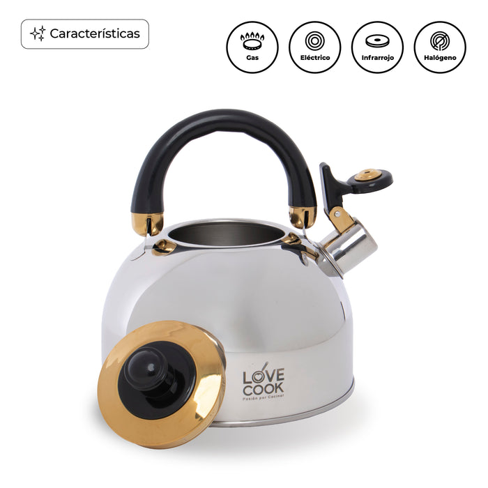 Tetera Silbadora Love Cook 2.5L Acero Inoxidable Negra