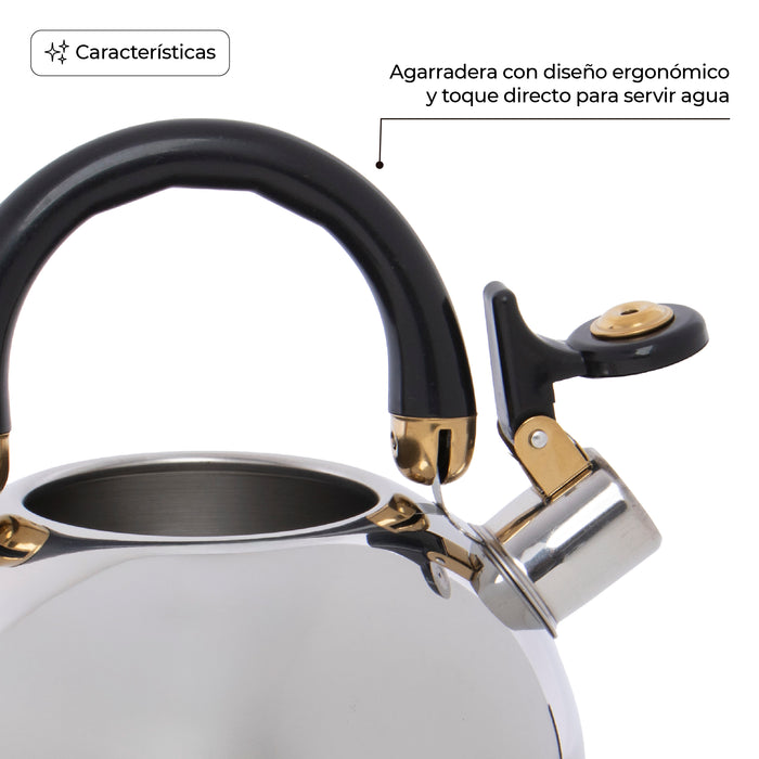 Tetera Silbadora Love Cook 2.5L Acero Inoxidable Negra