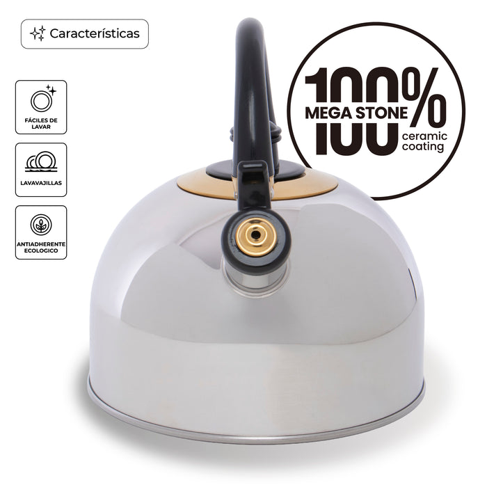 Tetera Silbadora Love Cook 2.5L Acero Inoxidable Negra