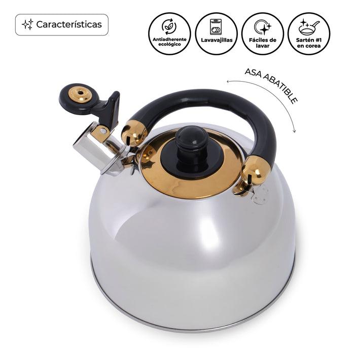 Tetera Silbadora Love Cook 2.5L Acero Inoxidable Negra
