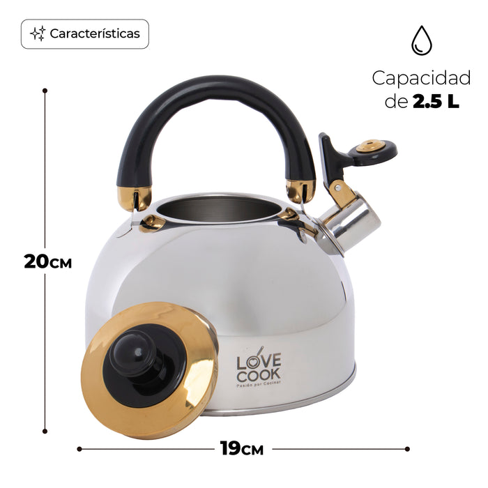 Tetera Silbadora Love Cook 2.5L Acero Inoxidable Negra