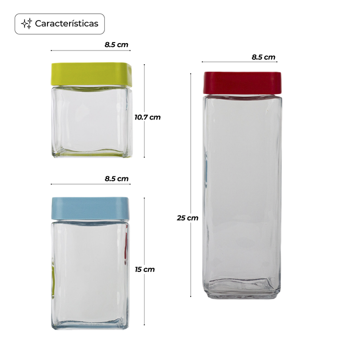 Set De 6 Contenedores Apilables De Vidrio Para Alimentos