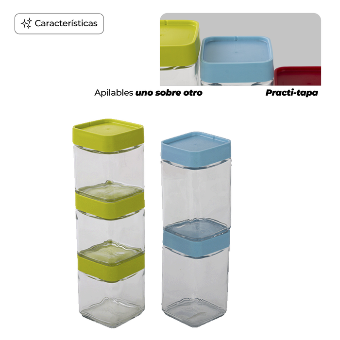 Set De 6 Contenedores Apilables De Vidrio Para Alimentos
