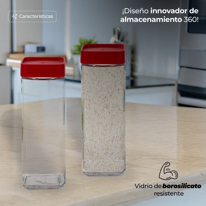 Set De 6 Contenedores Apilables De Vidrio Para Alimentos