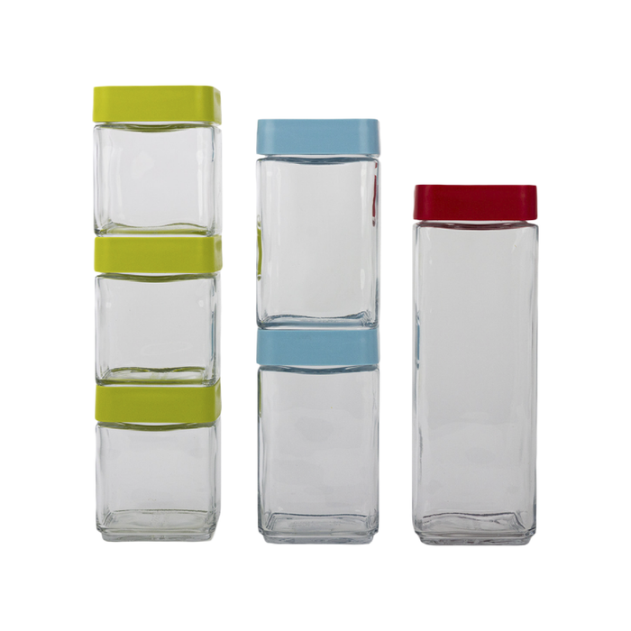 Set De 6 Contenedores Apilables De Vidrio Para Alimentos