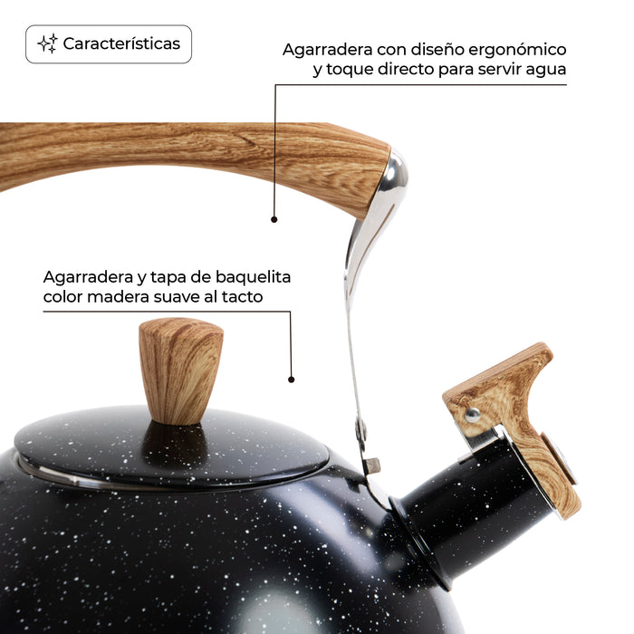 Tetera Silbadora 3L Acero Inox Mármol Mango Ergonómico