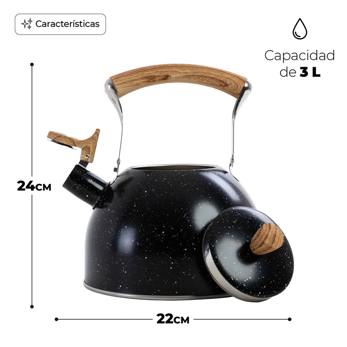 Tetera Silbadora 3L Acero Inox Mármol Mango Ergonómico