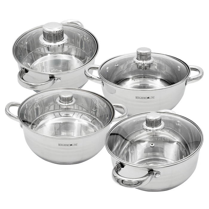 Set De 4 Cacerolas Acero Inoxidable Antiadherentes Con Tapas