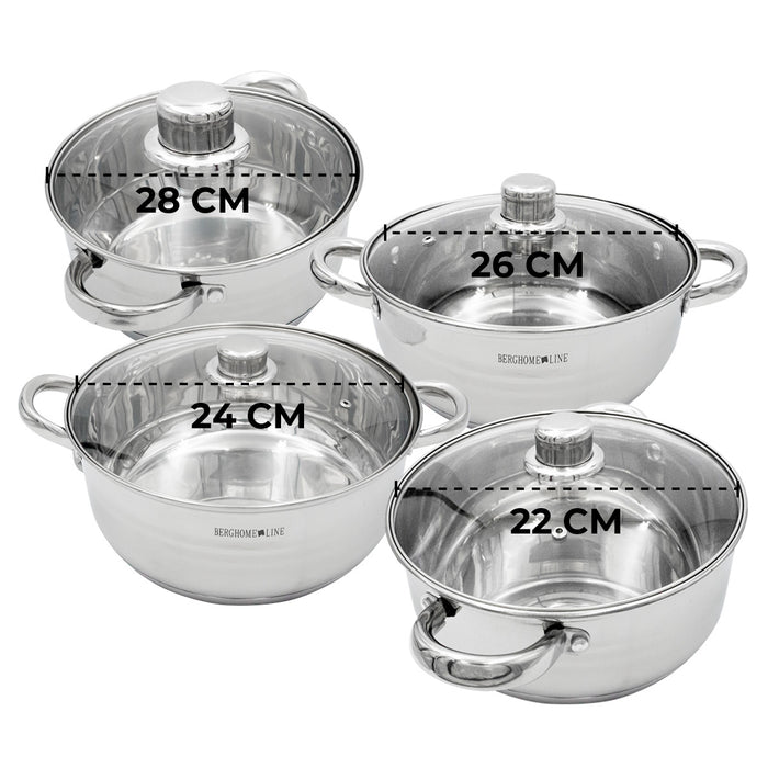 Set De 4 Cacerolas Acero Inoxidable Antiadherentes Con Tapas