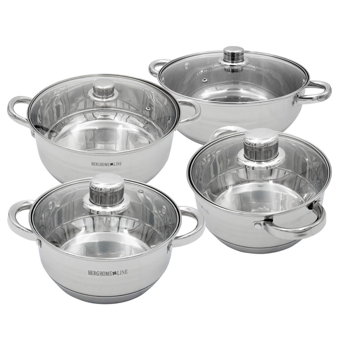 Set De 4 Cacerolas Acero Inoxidable Antiadherentes Con Tapas