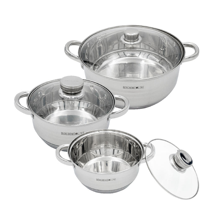 Set 3 Cacerolas de Acero Inoxidable Con Tapas