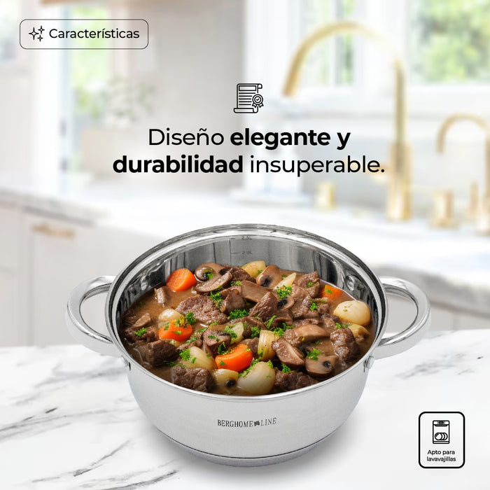 Set 3 Cacerolas de Acero Inoxidable Con Tapas