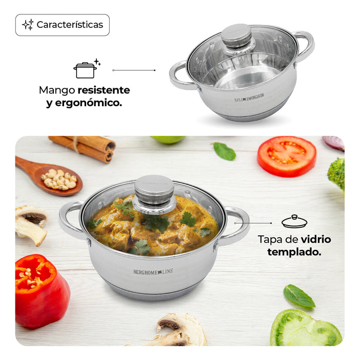 Set 3 Cacerolas de Acero Inoxidable Con Tapas