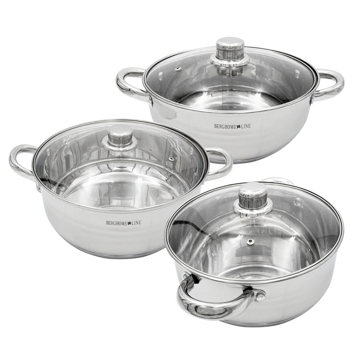 Set 3 Cacerolas de Acero Inoxidable Con Tapas
