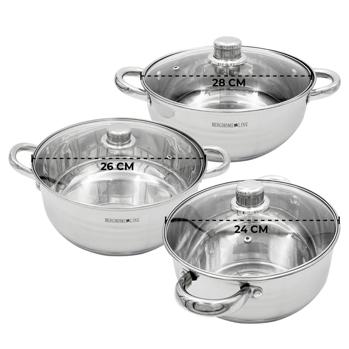 Set 3 Cacerolas de Acero Inoxidable Con Tapas