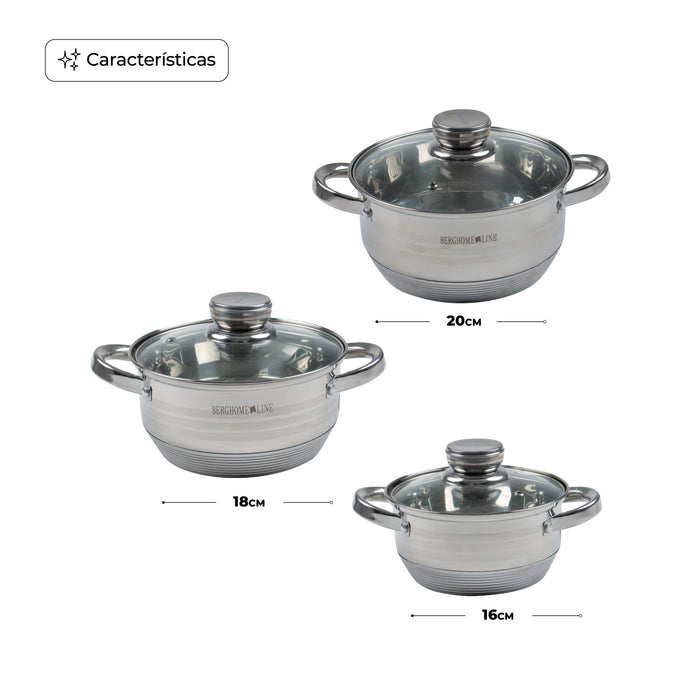 Set de 5 Cacerolas de Acero Inoxidable con Tapas