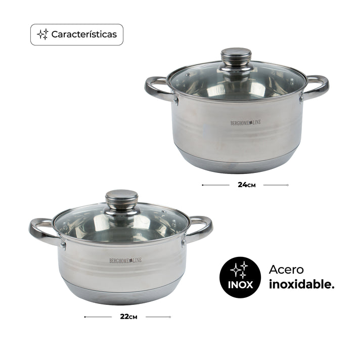 Set de 5 Cacerolas de Acero Inoxidable con Tapas