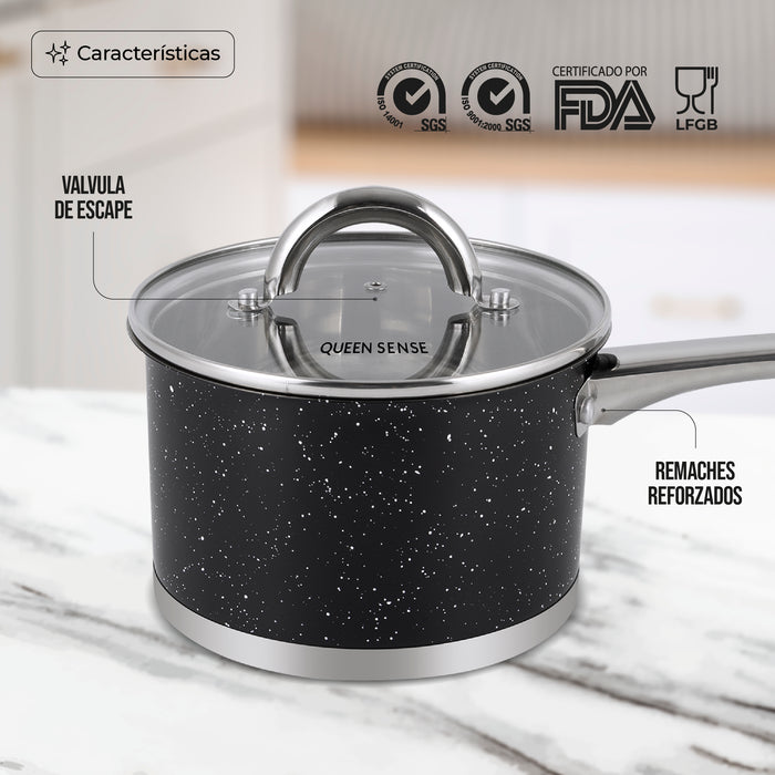 Batería De Cocina Queen Sense 12 Pzs Acero Inoxidable Inducción Negra