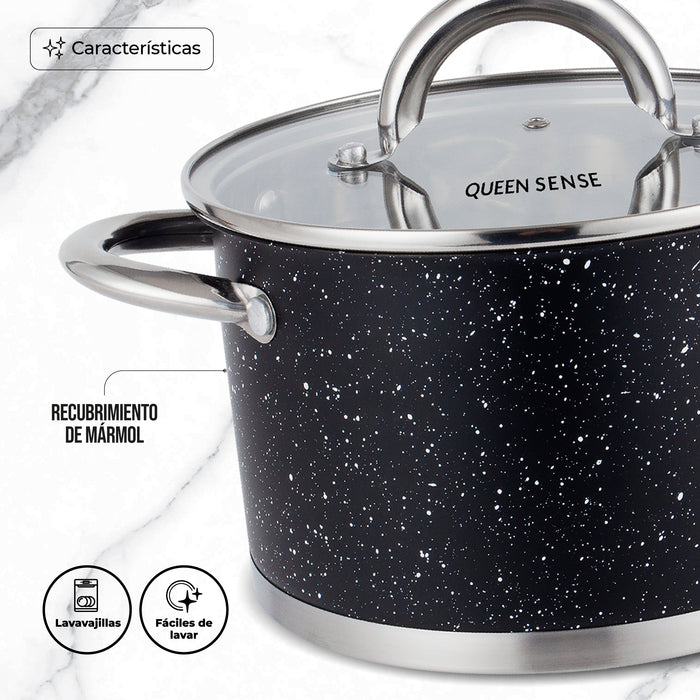 Batería De Cocina Queen Sense 12 Pzs Acero Inoxidable Inducción Negra