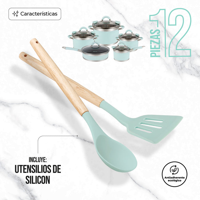 Batería De Cocina Queen Sense Menta 12pzs Acero Inoxidable