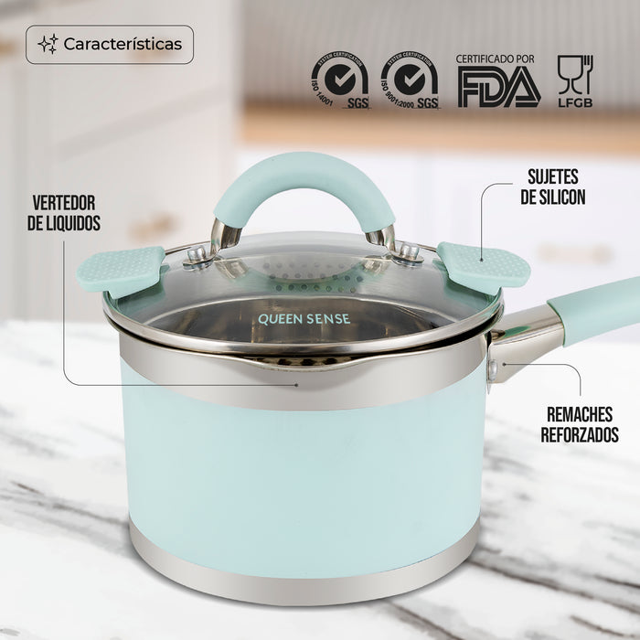 Batería De Cocina Queen Sense Menta 12pzs Acero Inoxidable