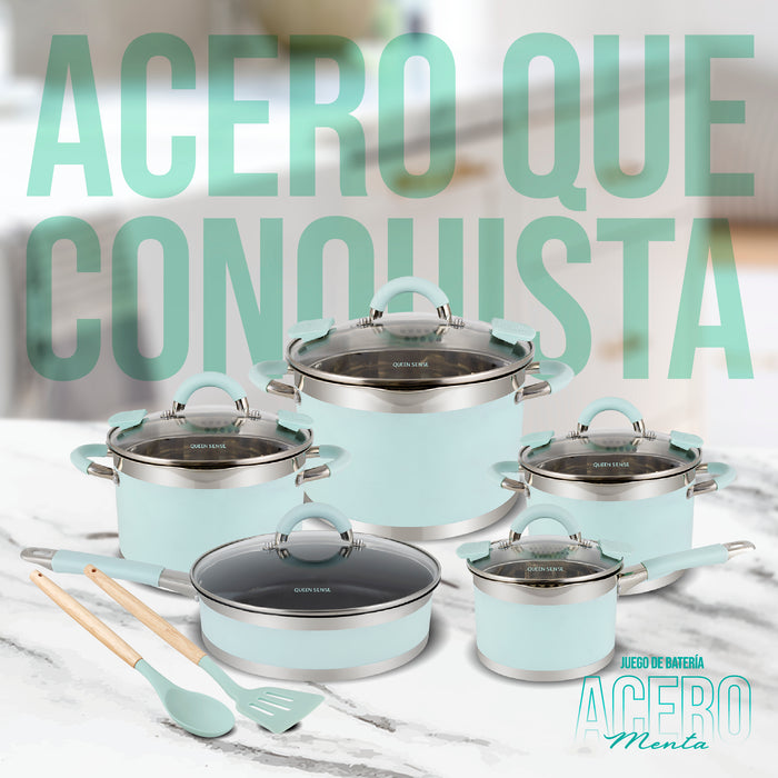 Batería De Cocina Queen Sense Menta 12pzs Acero Inoxidable