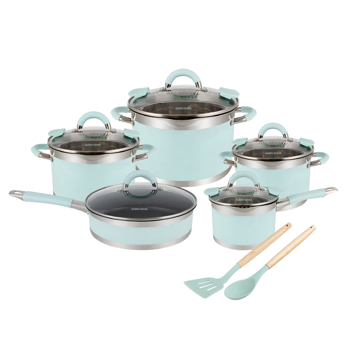 Batería De Cocina Queen Sense Menta 12pzs Acero Inoxidable