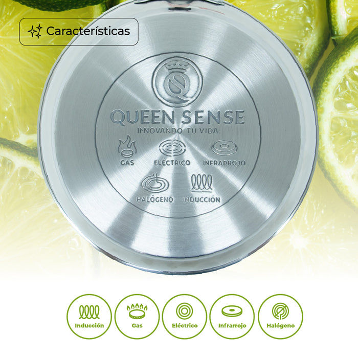 Juego de Sartenes de Acero Inoxidable 6 Piezas con Tapas de Vidrio - Queen Sense